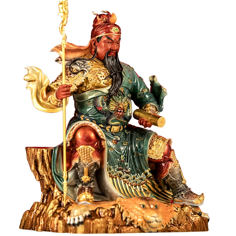 

Enamel pure copper statue of Guan Gong, offering literature, martial arts, and reading books, as a wealth seeking ornament