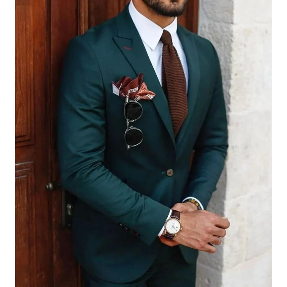 

Fashion Solid Men Suits Two Piece Business Casual Daily Formal Wear Chic Wedding Groom Slim Set Costume Homme