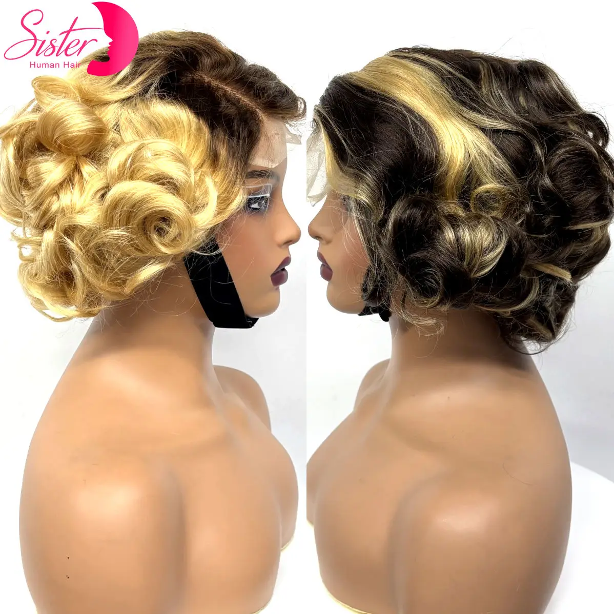 

280% 5x5 Transparent Lace Closure Colored Loose Wave Human Hair Wigs Short P4/27 Highlight Bouncy Curly Bob Wig for Black Women