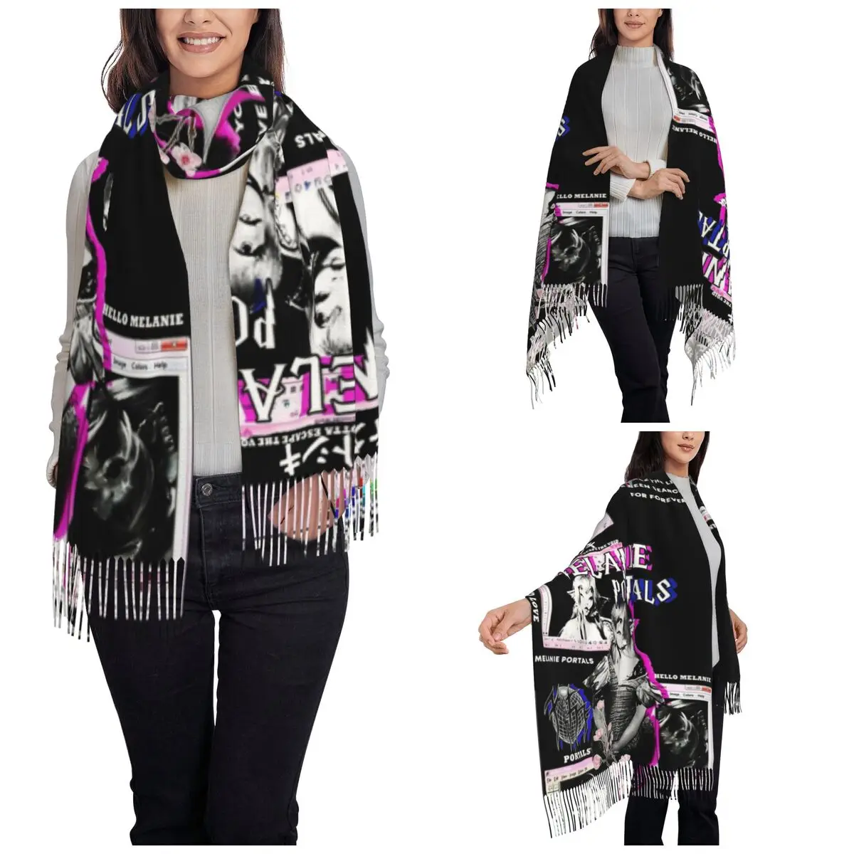 Melanie Portals Shawl Wrap for Women Winter Large Soft Scarf Melanie Martinez Artist Pashmina Tassel Scarves