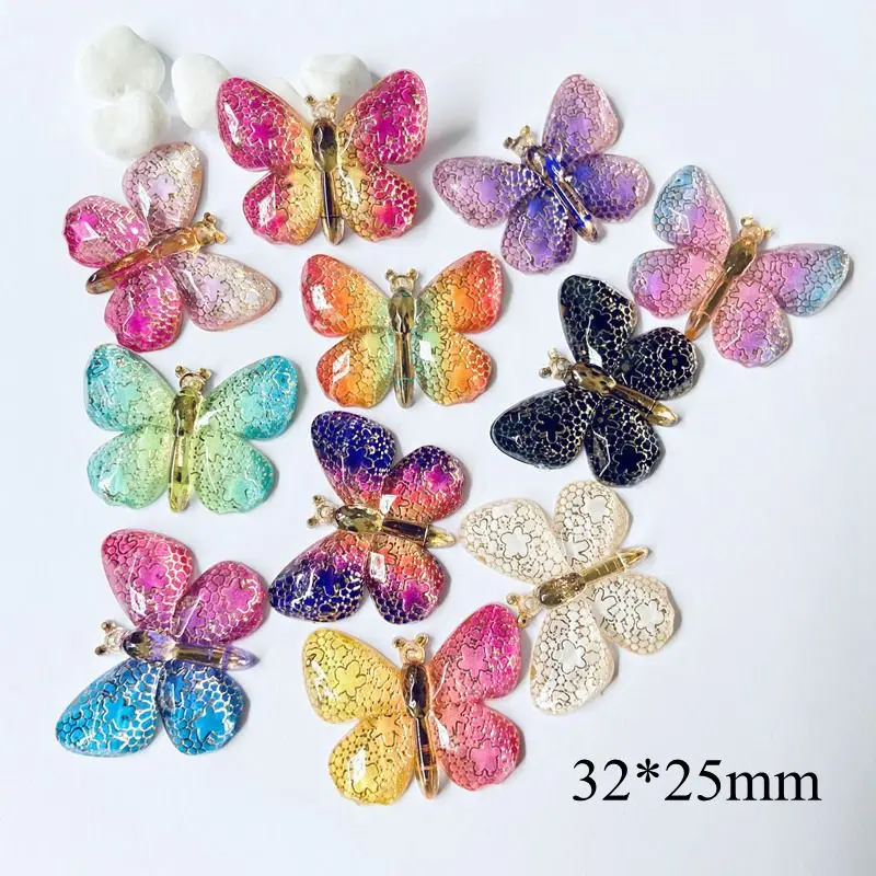 30Pcs/lots 32*25mm Butterflies Cabochon 1 Hole Pendant Resin Supply Hair Accessories DIY Fridge Magnet Sticker Phone Shell Make