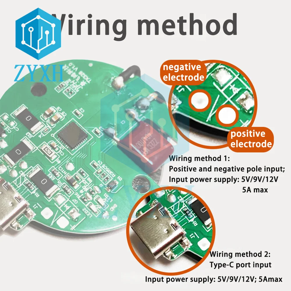 DC 5-12V 15W Wireless Charger Transmitter Module Type C + Coil QC/PD/QI Standard Fast Charging Circuit Board for Mobile Phone