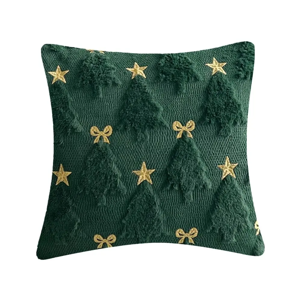 1PC Short Christmas Pillow Cover Bowknot Five-pointed Star Comfortable Xmas Tree Pillowcase Soft Embroidered Cushion Slipcover