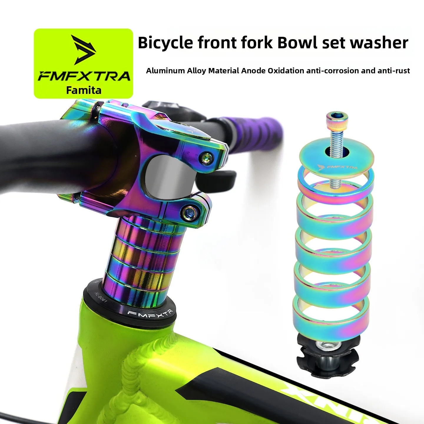 Bicycle front fork washer colorful bowl set lifting core 28.6 front forklift head aluminum alloy washer set Bowl set washer