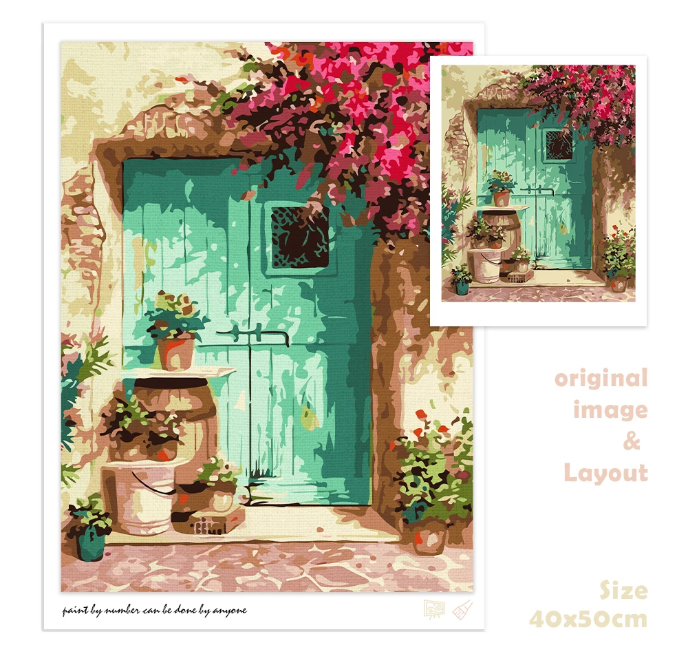 CHENISTORY Flower Door Oil Painting By Numbers Kits For Adults 60x75cm Home Decor Hand Paint Acrylic Oil Drawing Wall Art