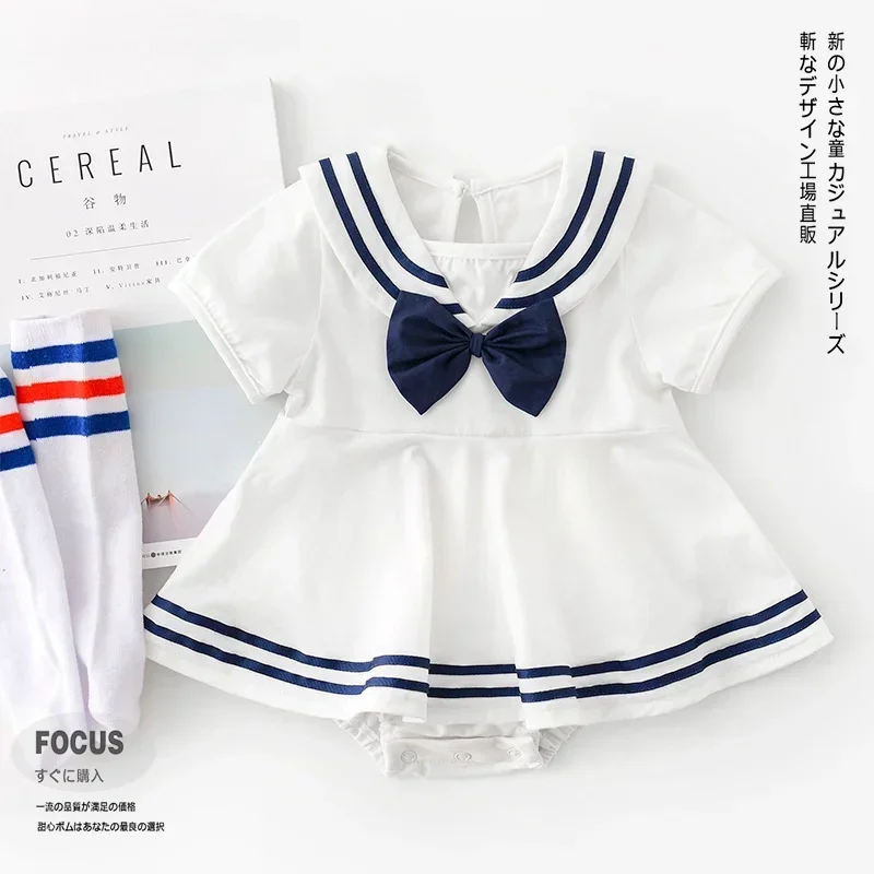 Sister and Brother Matching Boy Girl Sailor Costume One-Pieces Navy Bodaysuit Toddler Girls Sailor Theme Dress Photoshoot Outfit