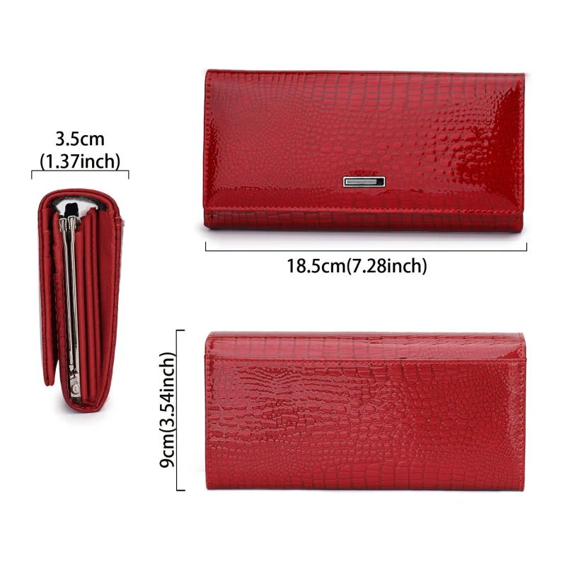 Western Cowhide Leather Crocodile Pattern Women Wallet Multi-functional Large Capacity Wristband Purse for Ladies