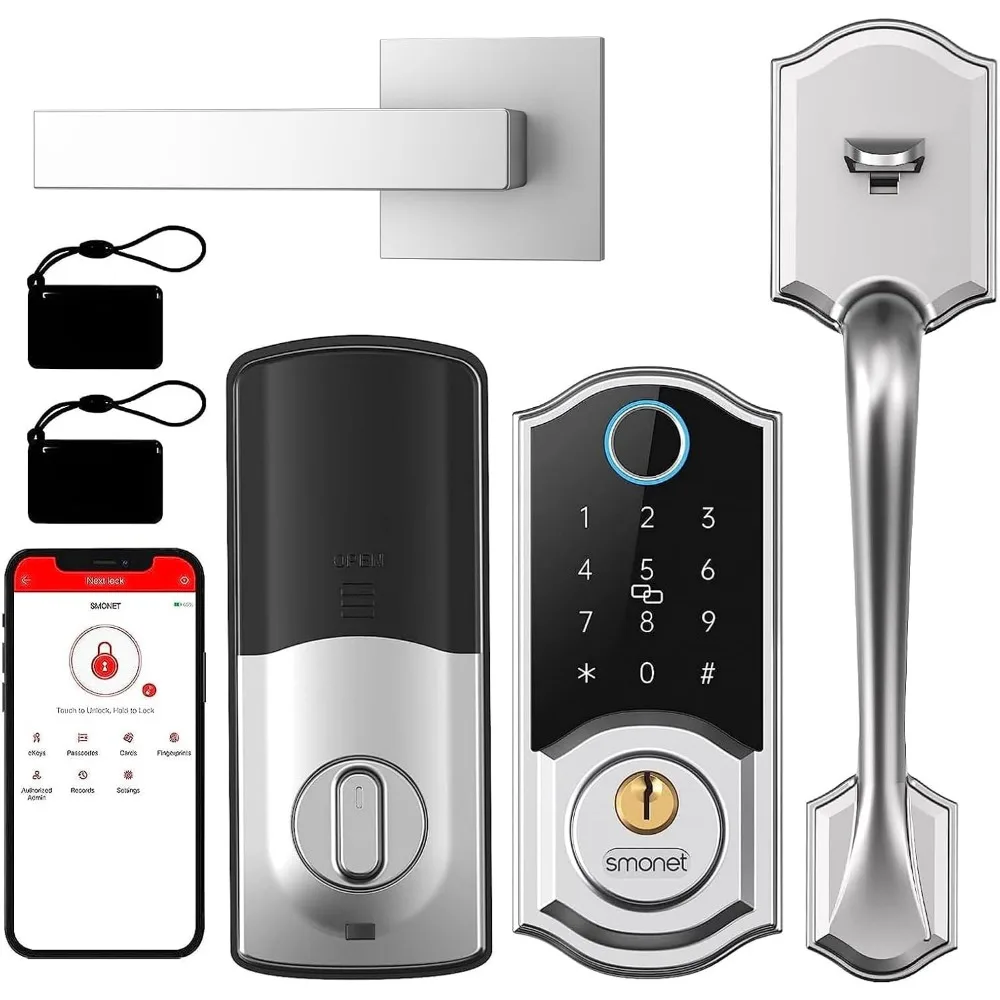 

Smart Front Door Lock Set: Keyless Entry Door Lock with Handle, Front Handle Set Fingerprint Smart Deadbolt Bluetooth Electroni