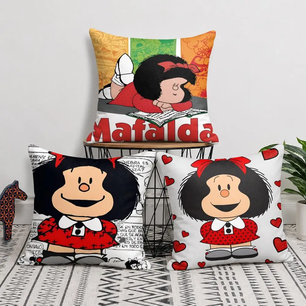 Anime cartoon M-Mafalda Cushion Cover Short Plush Soft Double-Sided Printing Pillow Case Cozy Sofa Bedroom Home Decor Gift