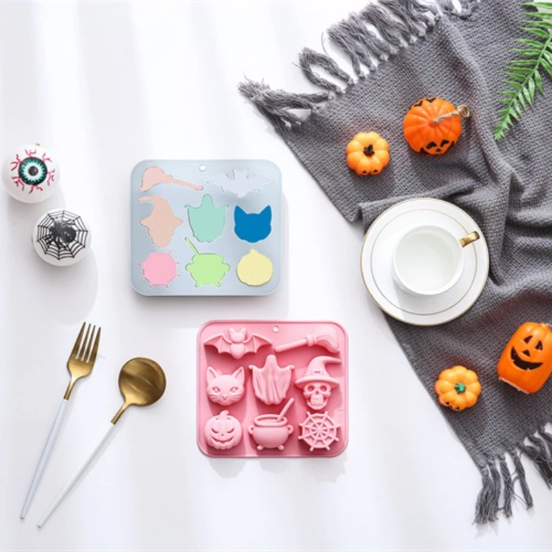 

8-hole Ghost Skeleton Cat Bat Halloween Theme Modeling Silicone Mold DIY Trick or Treat Candy Chocolate Mold Kitchen Baking Tool