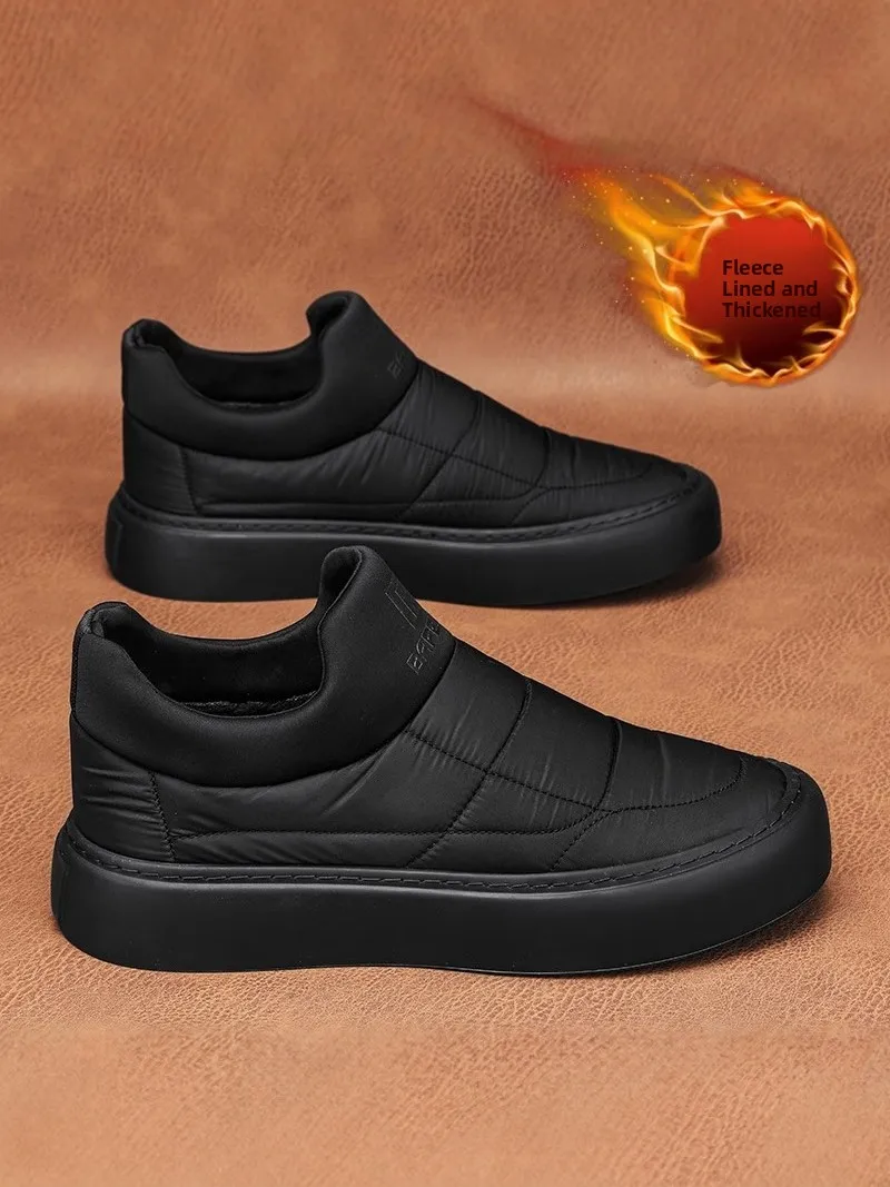 

Men's Winter Slip-On Fce Lined Warm Cotton oes Bla Waterproof Work down Northeast Snow Boots Casual Comfortable oes