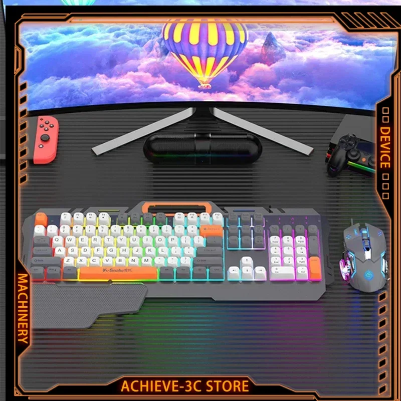 

Wired Usb Metal Keyboard Mouse Mechanical Hand Feeling Three Color Heavy Metal Keyboard RGB Game Wired Backlight Laptop Keyboard