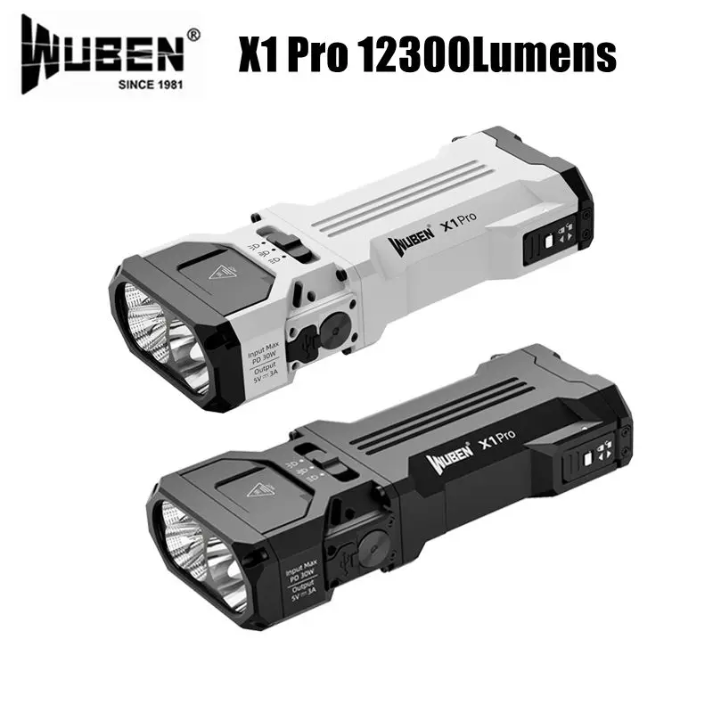 WUBEN X1 Pro Rechargeable EDC Flashlight 12300Lumens Protable Ultra-Bright Waterproof Powerful X1Pro Torch 9600mAh Power Bank