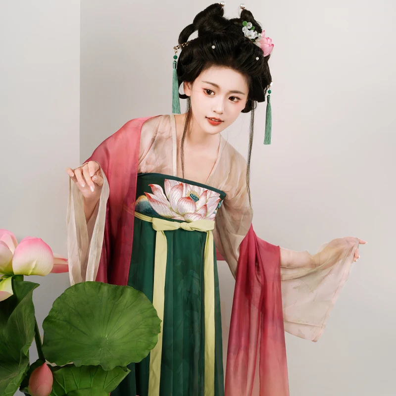 Lotus Embroider Hanfu Set Tang Dynasty Princess Costumes 3Pcs Dress&coat&shawl Vintage Palace Cosplay Outfits New Chinese Style