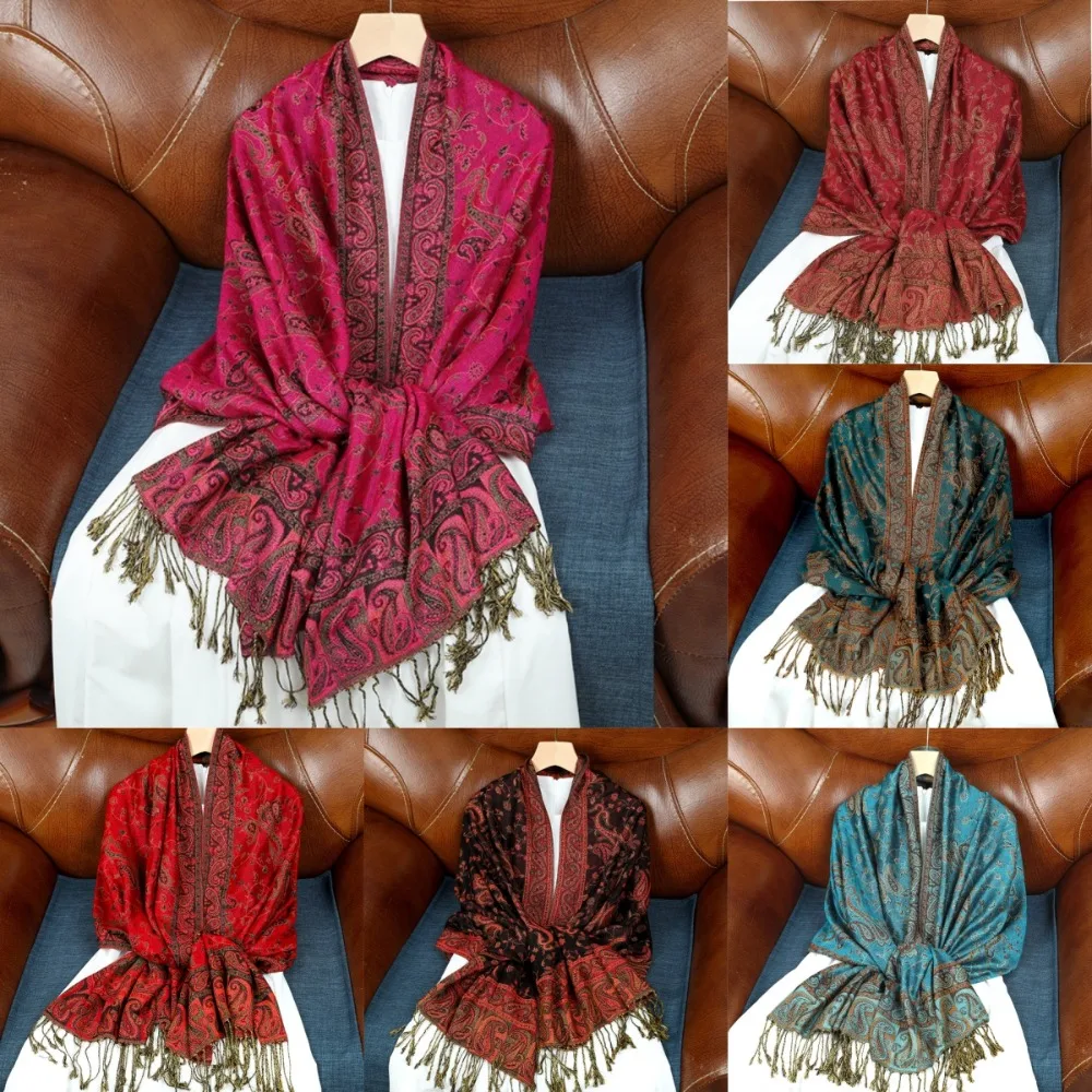 

New Retro Pattern Women’s Scarf with Tassel 70*180 Head Wraps Hijab Cashmere Feeling Multiple Color Lady Scarves for Women Girls