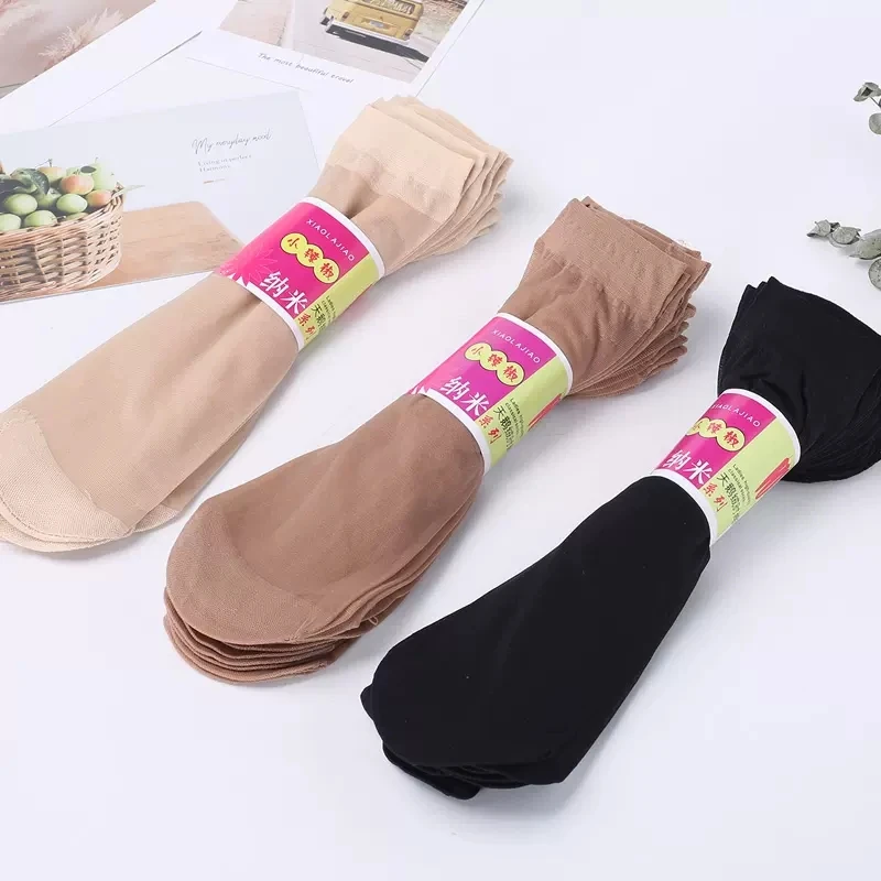 10Pairs Spring Summer Women Soft Socks Thin Silk Socks Non-Slip Skin Solid Color Socks Transparent Ladies Breathable Sock