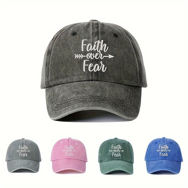 

Стильная унисекс-кепка с вышитой надписью «FAITH OVER FEAR», дышащая и регулируемая, идеально подходит для летнего гольфа, подходит для