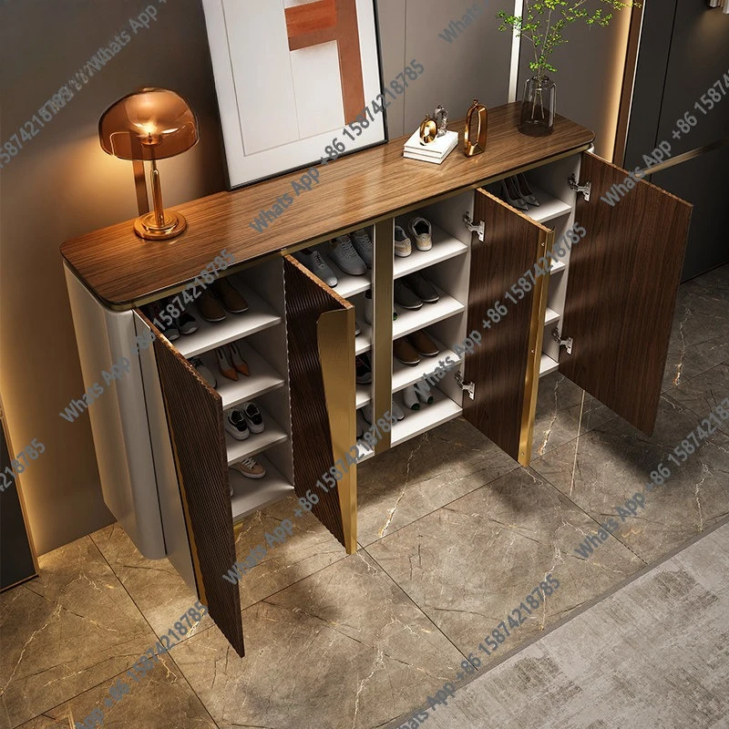 

Jianhao entrance solid wood shoe cabinet entrance cabinet integrated light luxury modern black walnut villa Italian-style foyer