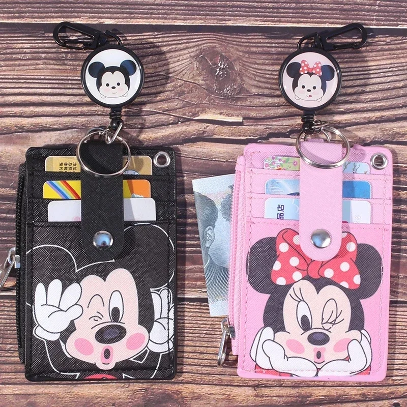 

Disney Mickey Minnie hanging neck card holder Stitch Captain America Cartoon ID shell leather case bus card hold