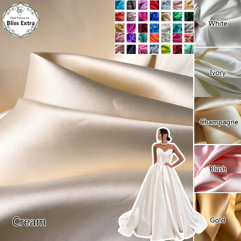 قسط الأبيض العاجي ميكادو نسيج الساتان لفستان الزفاف مصمم البدلة النسيج الذهب حك الساتان DIY بها بنفسك مواد الخياطة #1