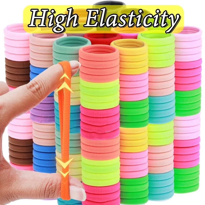 50/100Pcs High Elasticity Kids Small Thickened Hair Ties Simple Fasionable Children Colorful Firm Hair Scrunchie Soft Hair Ropes