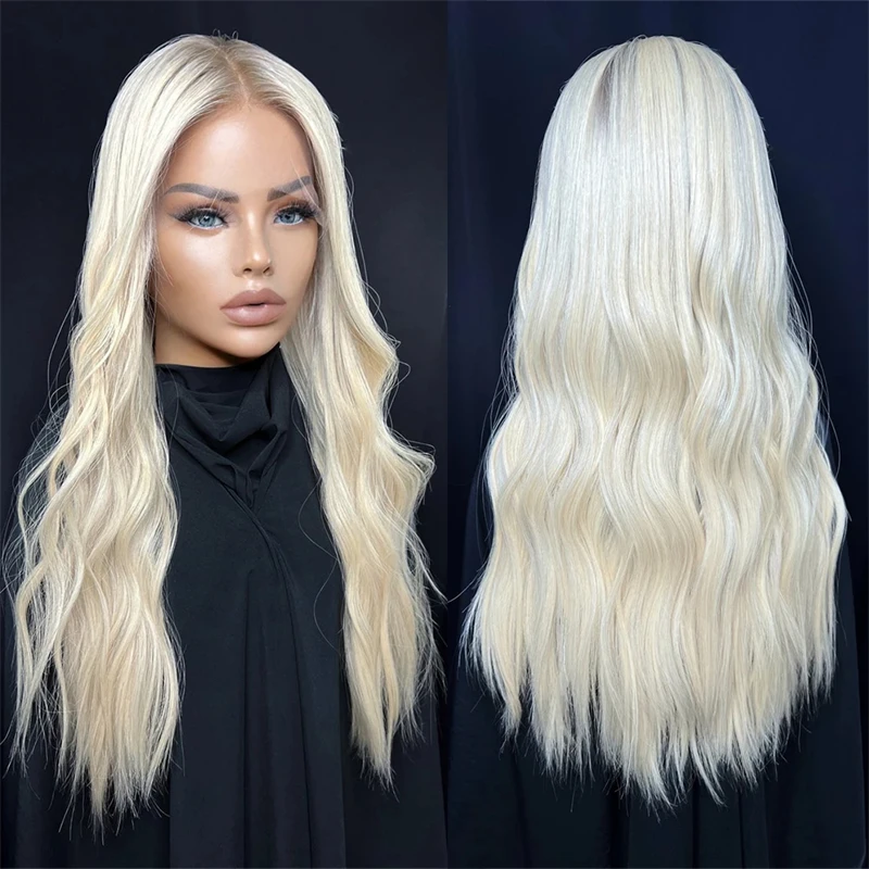 Ombre Golden Honey Blonde Synthetic Wig Body Wave Lace Frontal Wigs High Heat Fibre Mixed with Human Hair Wigs Glueless 13x4 Hd