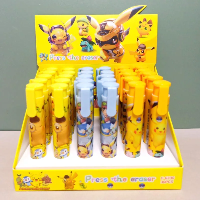 24pcs/lot Kawaii Pokemon Press Eraser Creative Writing Drawing Pencil Erasers Stationery Office School Supplies