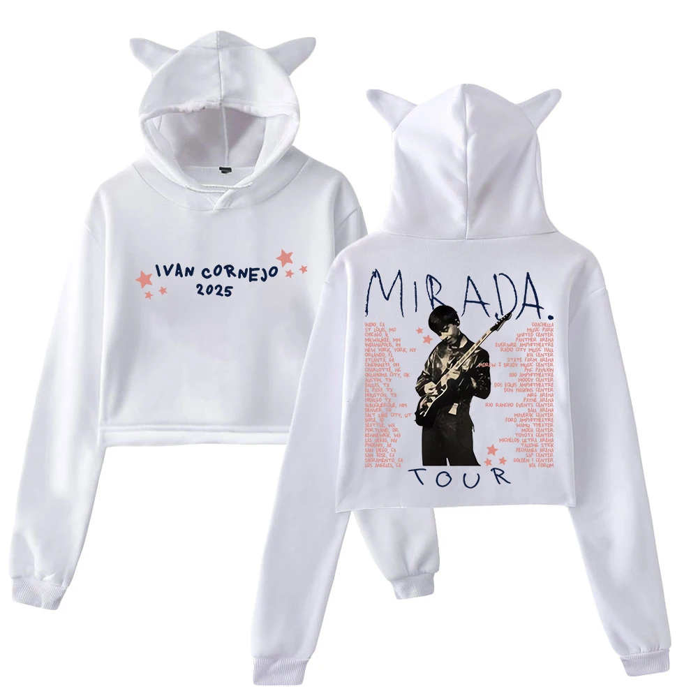 GF Ivan Cornejo 2025 Mirada Tour Sudadera con capucha Mujer Orejas de Gato Sudaderas con Capucha Top Corto de Manga Larga Ropa de Mujer