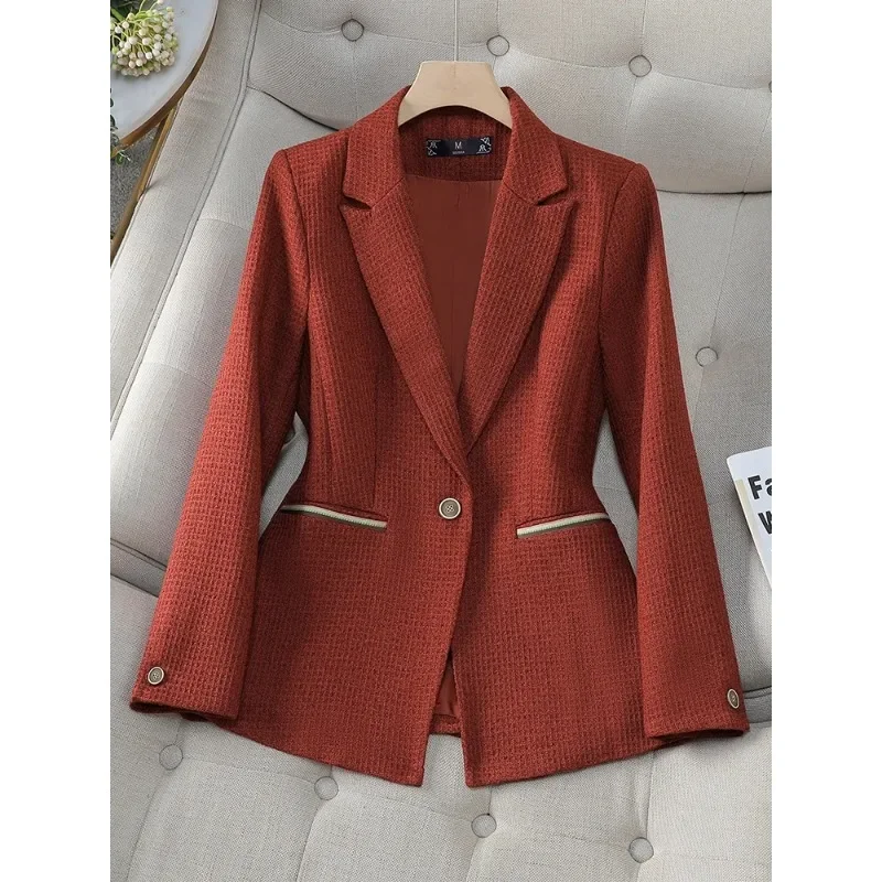 Blazer formel à manches longues pour femmes avec bouton unique, veste pour femme, manteau pour femme, vêtements de travail d'affaires, orange, vert, noir, automne, hiver