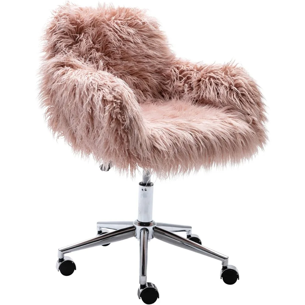 

Fluffy Office Desk Chair, Faux Fur Modern Swivel Armchair with Wheels, Soft Comfy Fuzzy Elegant Accent Makeup Vanity Chairs for