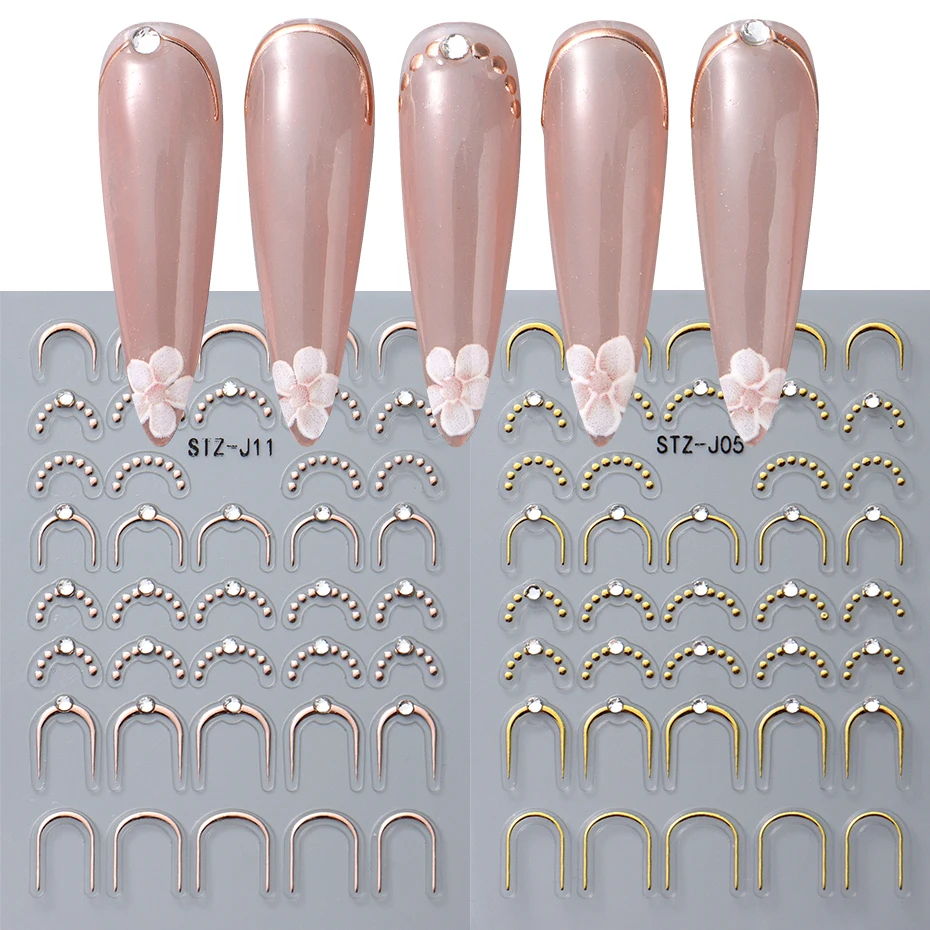 Zilver Goud Lijnen Streep Nail Sticker Decals Metalen Strip Luxe Nagels Slider 3D Zelfklevend Ontwerp Nail Art Stickers Papier