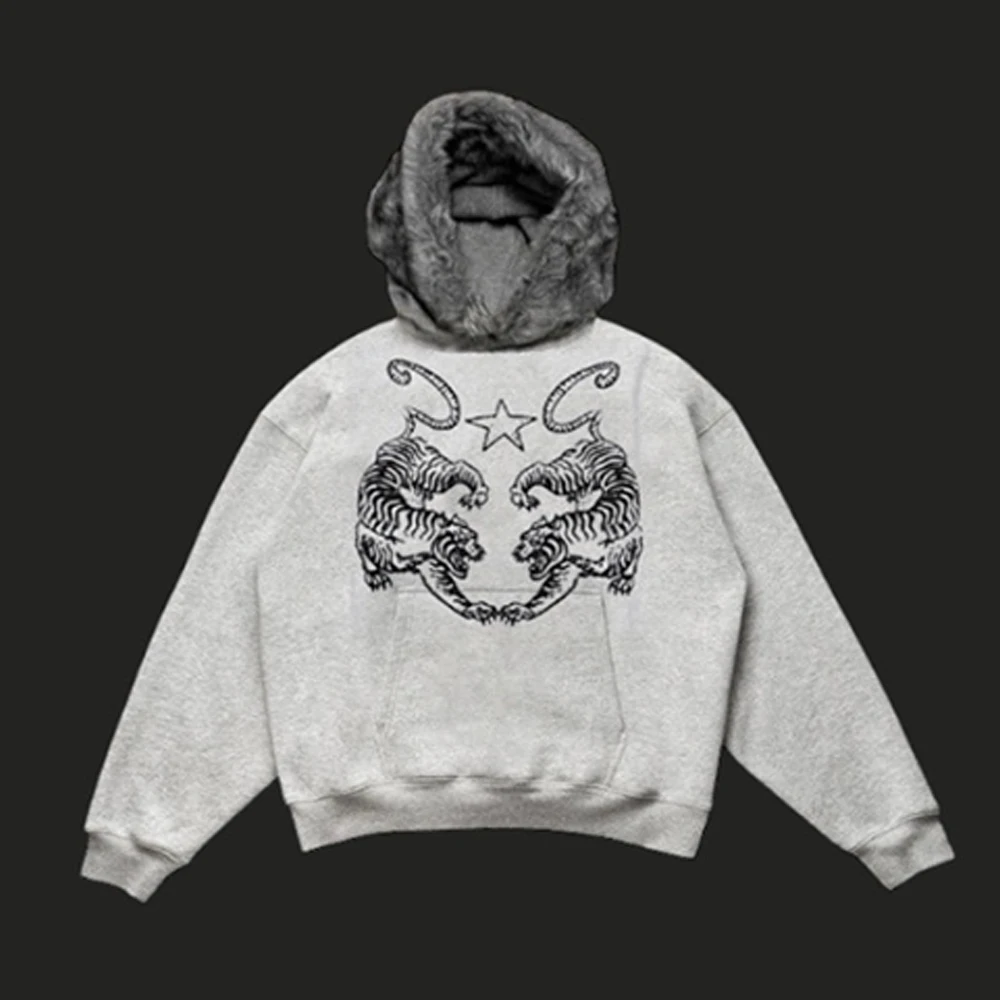 High Street-Sudadera con estampado geométrico para mujer, gorro de felpa, jersey gótico, sudaderas con capucha de gran tamaño para mujer y2k, novedad de invierno, sudadera holgada Harajuku Hip-Hop