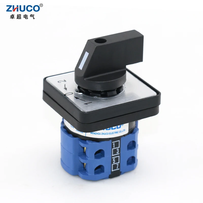 ZHUCO SZW26/LW26-20/B202.2 20A 660V 1-0-2 Two Pole Three Position 64X64 48X48 mm Panel Transfer Momentary Changeover Cam Switch