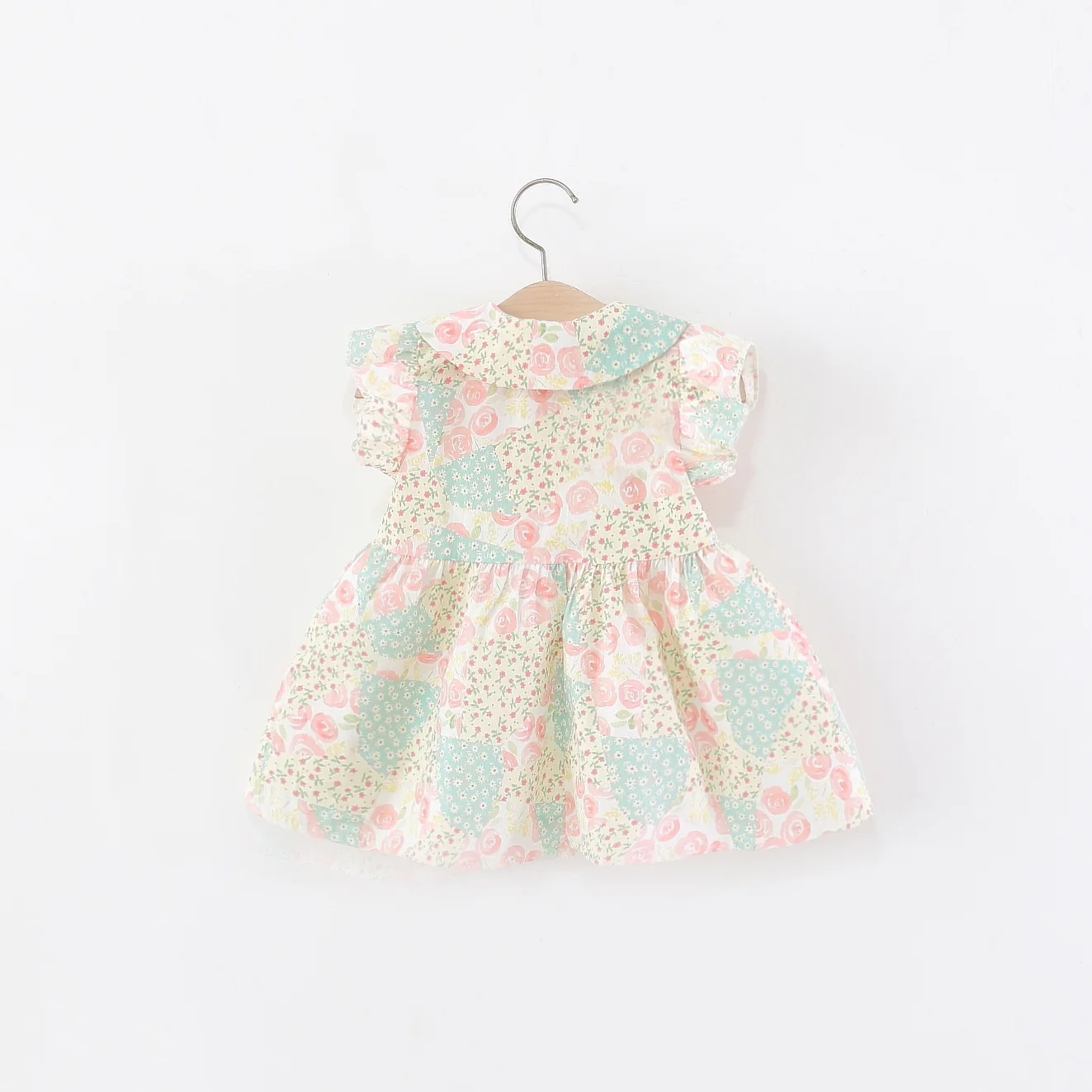 Baby Girl Dress Summer Cotton Full Print Collar With Bubble Sleeves Baby Dresses Cartoon Cute Beach Baby Girl Clothing