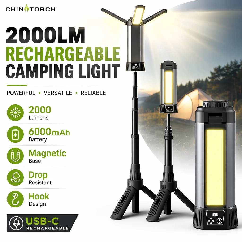 6000mAh LED Camping Light with Stand,Rechargeable Cordless Work Light 500/1000/2000 Lumen 3500/6500K, Dimmable 6AH, Tripod & Bag