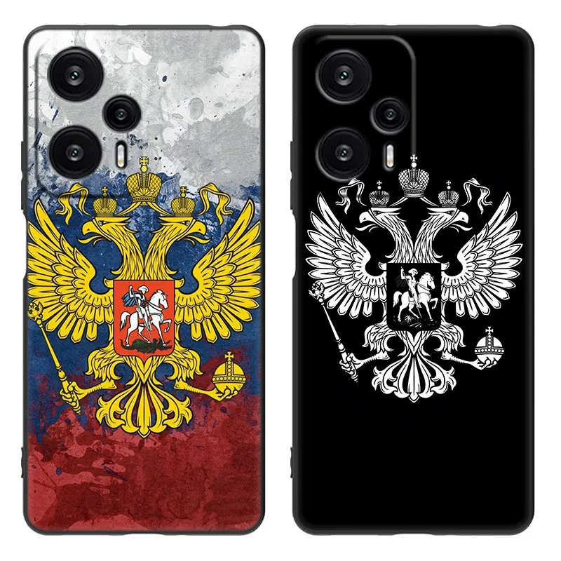 Russia Russian Flags Emblem Cartoon Cover Black Case For Xiaomi Mi POCO X6 Pro F5 M6 X5 X4 Pro X3 NFC M5 M4 M3 F2 Pro F4 F3 GT