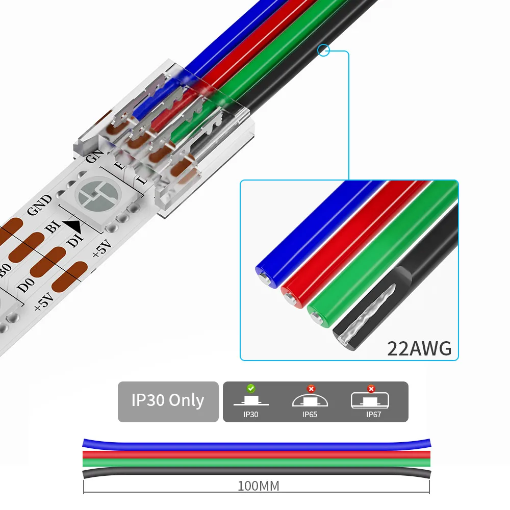 Transparent Solderless Cover LED Connector 15cm Wire for FCOB DIM CCT RGB WS2812B WS2811 WS2815 5050 RGBW RGBCCT SMD Strip Light