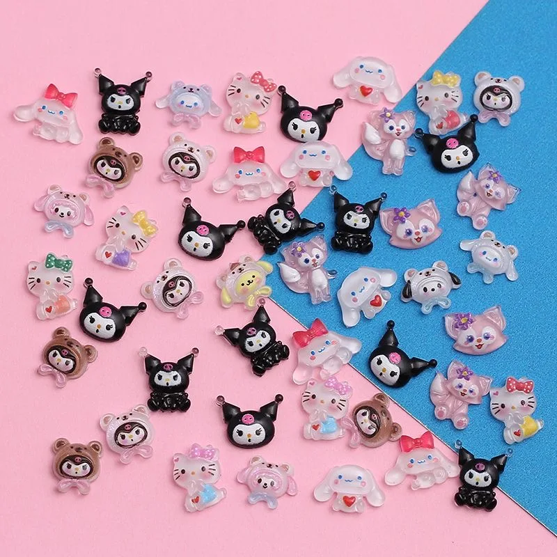 50 pz/lotto Kawaii Kuromi Nail Charms Hello Kitty Nail Art Design gemme Sanrio Craft acrilico forniture per unghie accessori strass