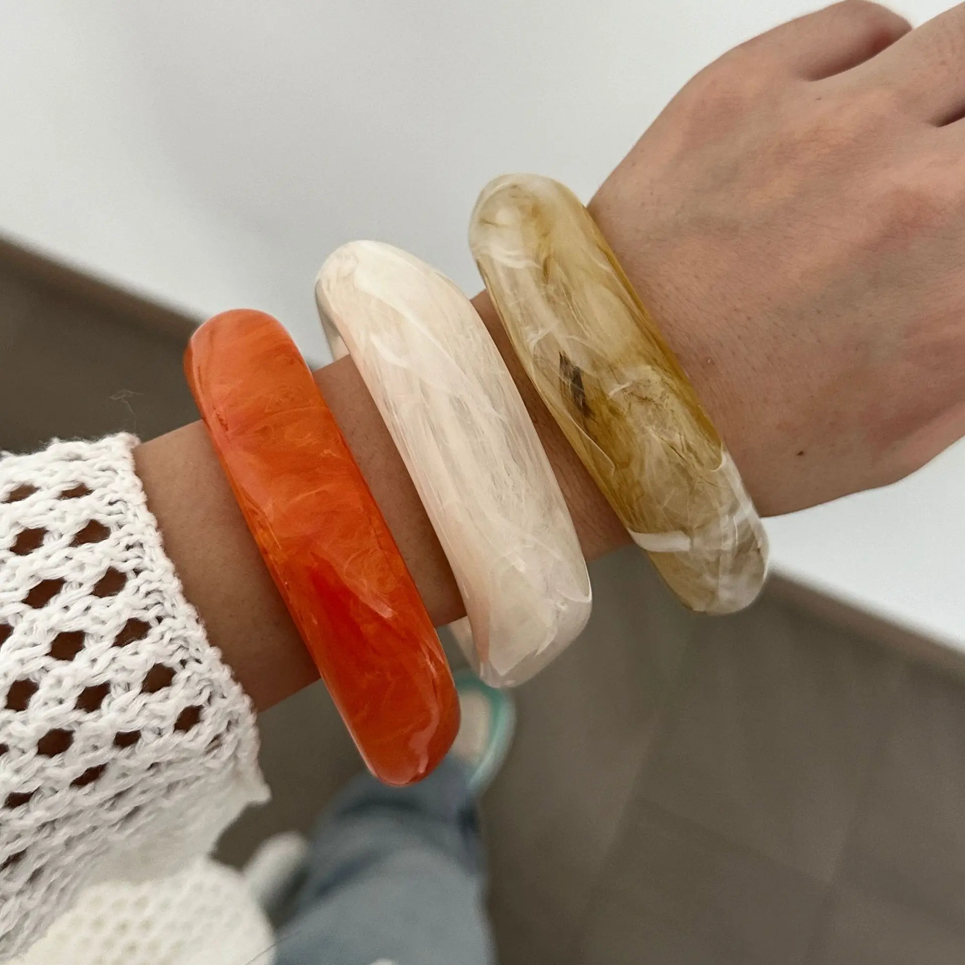 New Vintage Punk Colorful Big Bracelet Thick Resin Acrylic Geometric Irregular Triangle Square Bracelets For Women Kpop Jewelery