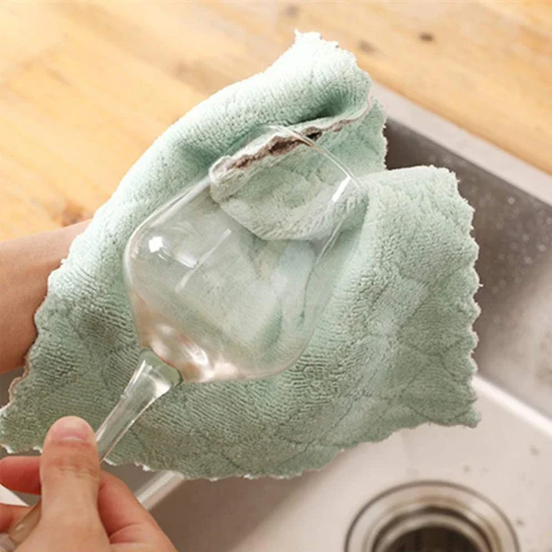 10/1Pcs Double-layer Microfiber Towel Absorbent Kitchen Cleaning Cloth Tableware Dish Wipe Rags Non Stick Oil Rags Scouring Pad