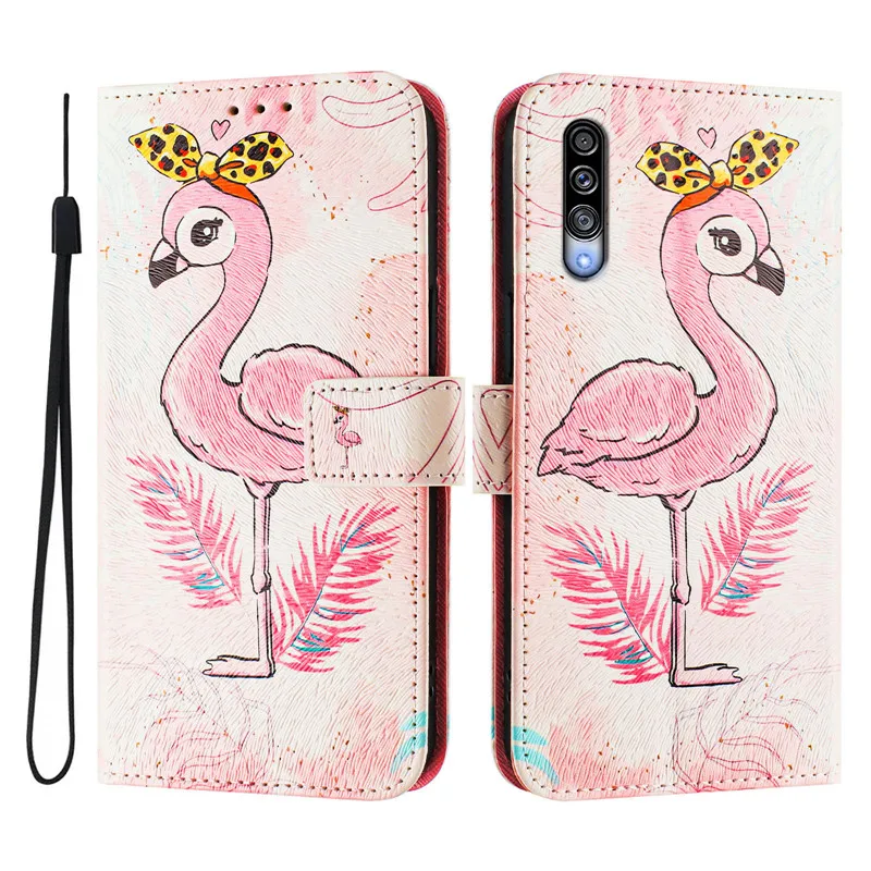 A50 Leather Phone Case For Samsung Galaxy A50 A20E A10E A20S A30 A40 A70 A10 Flip Cover Wallet Magnetic Painted Cases Cat Flower