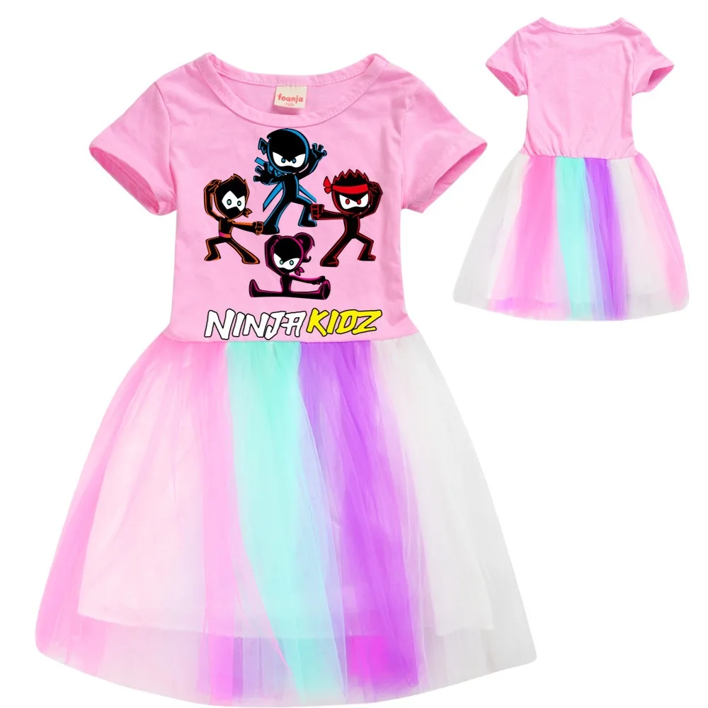 Ninja Kidz Kids Dress New Children Clothing for Girls Short Sleeve Cartoon Birthday Party Princess Dresses Summer Girls Dres