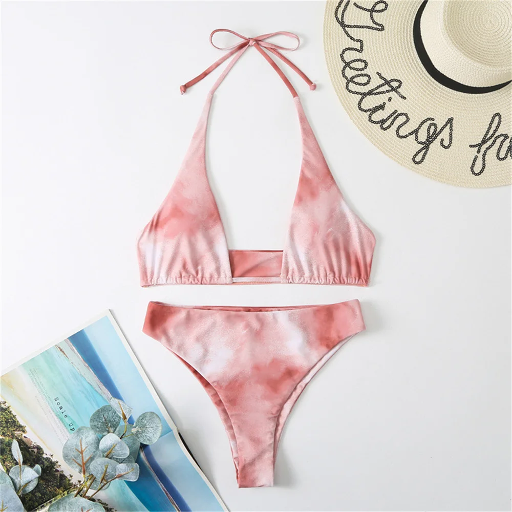 

Tie Dye Extrem Bikini Halter String Triangle Push Up Swimsuit Highwaist Swimwear Tanga Women Beach Outfit Bathing Suit Sexys Set