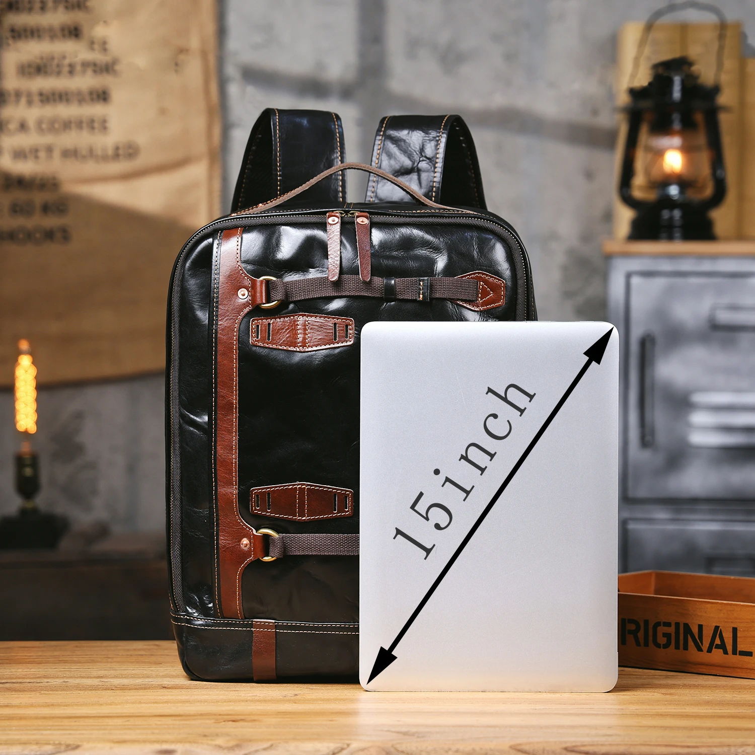 S.WORKER Lässiger Rucksack aus echtem Rindsleder für Herren, 16-Zoll-Laptop-Rucksack, Tagesrucksack mit großer Kapazität, Reisetasche, Schultasche – Detail 3