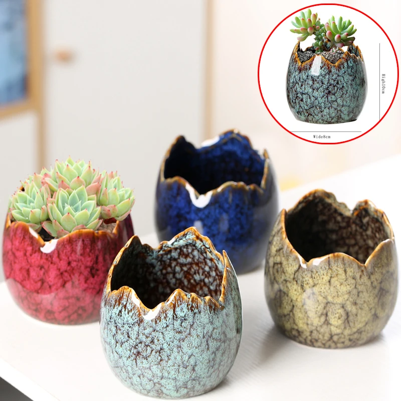 

4pcs Set Mini Eggshell Flowerpot Succulent Flowerpot Ceramics Flower Pot Corrosion Proof Handmade Vase Ceramic Planting Plants