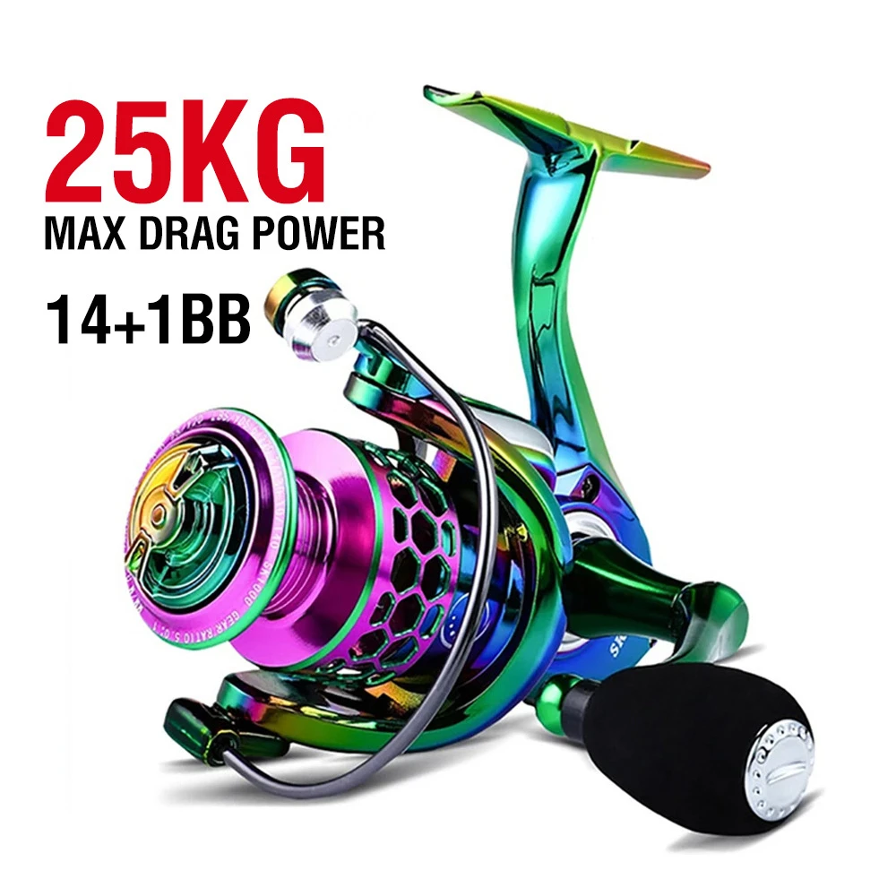 Lure Spinning Reel Colorful Metal 1000-6000 Series High Speed 5.0:1 Gapless Design Long Cast Fishing Reel for Bass and Saltwater