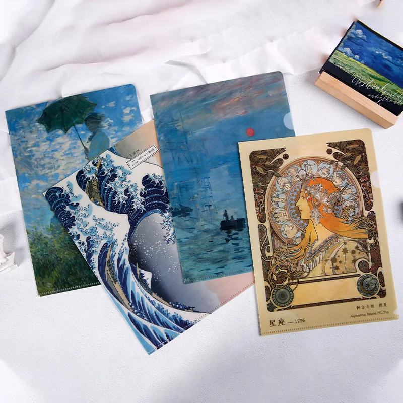 File Folder A4 Files L-folder Time Gallery Van Gogh Star Moon Night Renaissance Oil Painting A4 Document Storage Bag File Holder