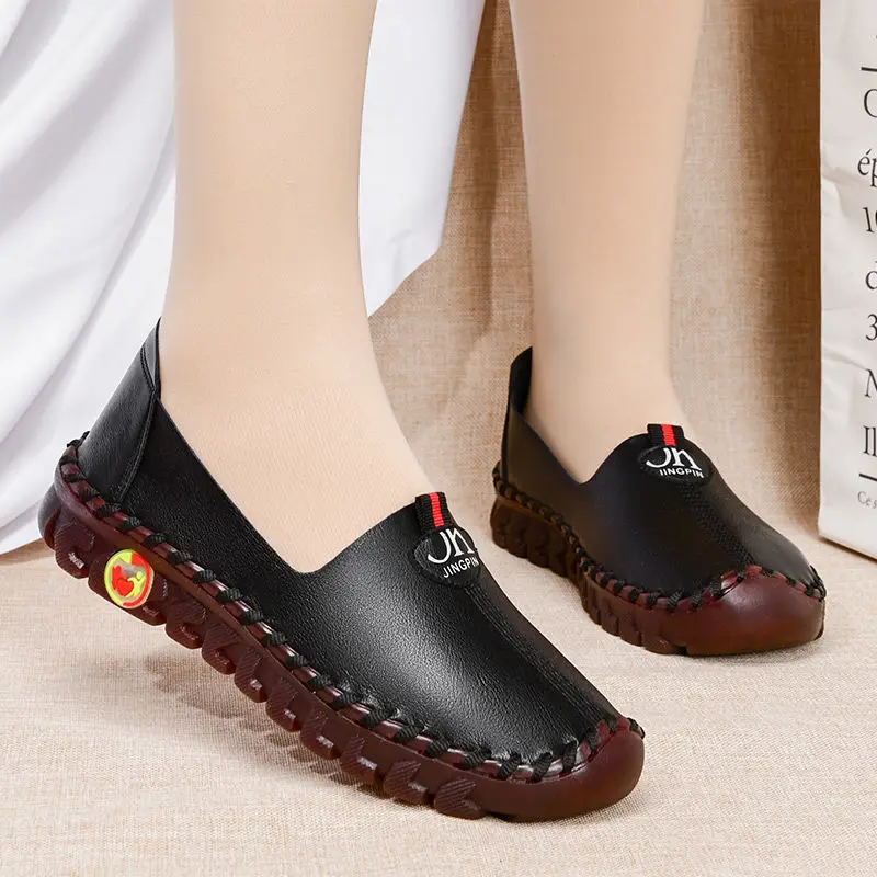 Microfiber Leather Ballet Flats Women Driving Loafers 42 Non Slip Moccasins Woman Mother Orthopedic Nurse Shoes Without Heels