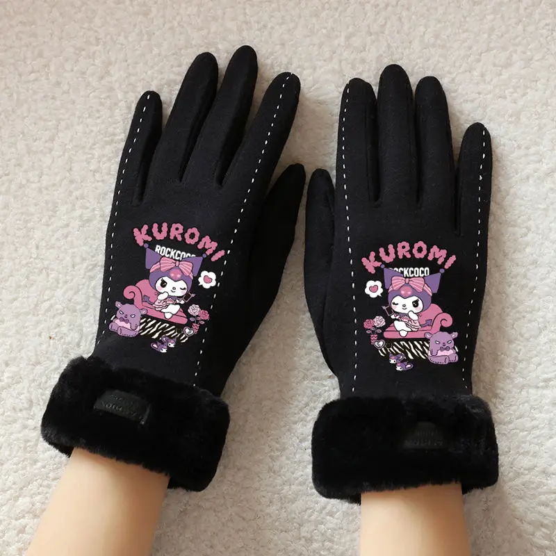 Kuromi Anime Kawaii MINISO Ins Mode Warme Handschoenen Leuke Cartoon Herfst Winter Verdikte Fluwelen Kinderhandschoenen Cadeaus voor kinderen