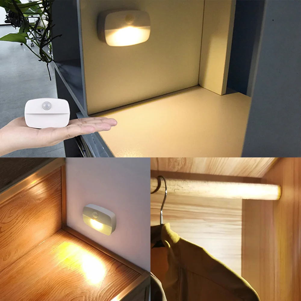 LED PIR Motion Sensor Night Light Batteries Wireless Motion Sensor Lights for Bedroom Closet Kitchen Toilet Stair Night Lamp